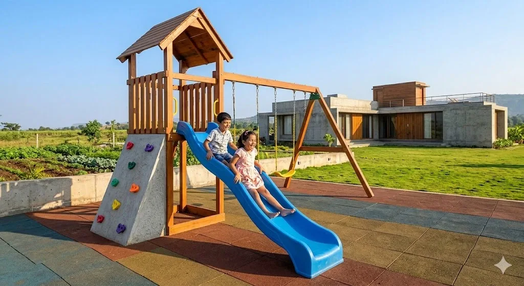 Kids Play Area and Sprawling Green Lawn