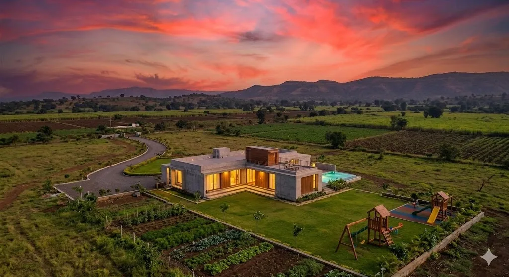 Luxury Farmhouse Villa at Sunset